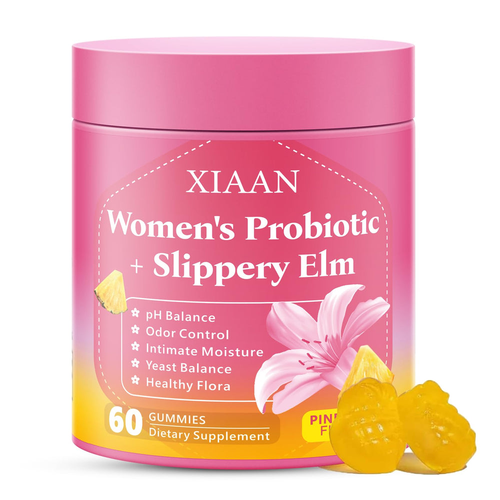 Front view of XIAAN Women Probiotic Slippery Elm Gummies bottle with Pineapple flavor