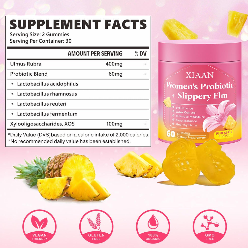 Pineapple-flavored sugar-free vegan feminine probiotic gummies