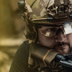 Archery and shooting occluder clip-on eye mask in use