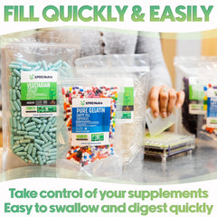 Ten empty capsules per size from 000 to 4