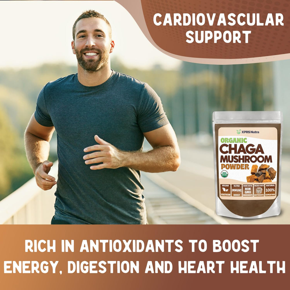 Chaga mushroom powder being measured for beverage preparation