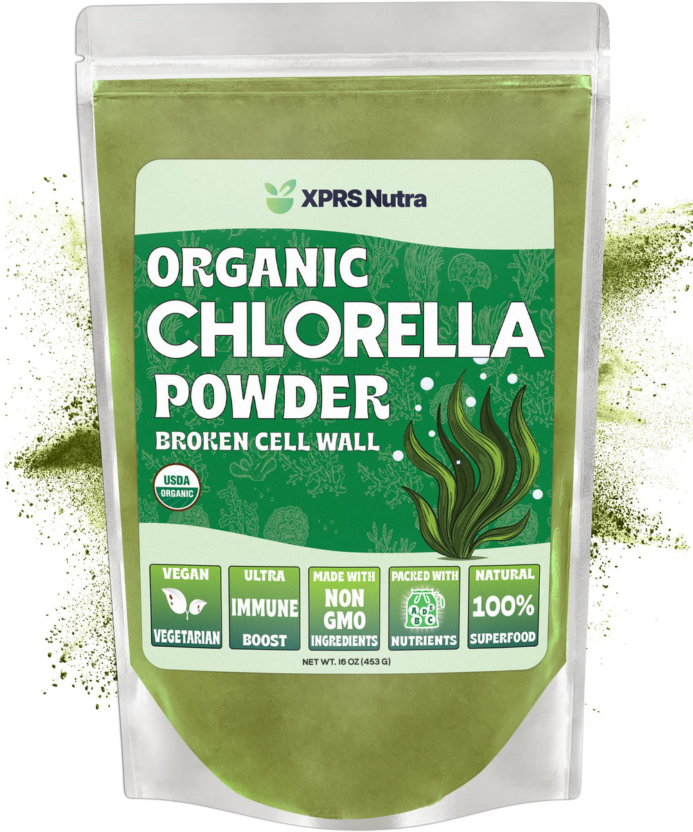 Organic chlorella powder with broken cell wall - 16 oz bag (image 1)