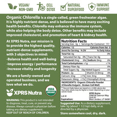 Ingredient and organic certification label on chlorella powder packaging