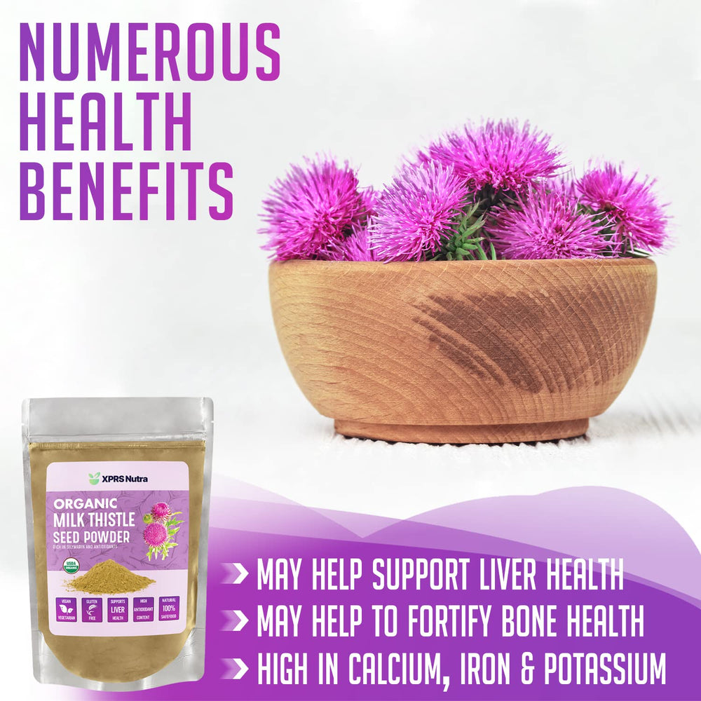 Label showing organic certification on milk thistle powder