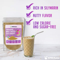 Organic milk thistle seed powder in a stand-up pouch