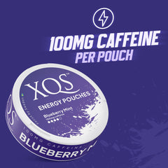 XQS tin detail shows 20-pouch supply for lasting energy.