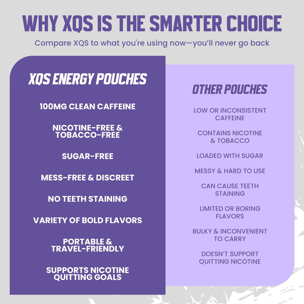 XQS Black Cherry pouch close-up presenting rich taste and convenient energy.