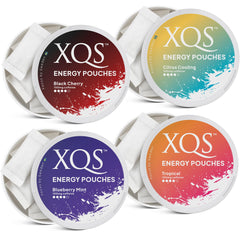 XQS Energy Pouches tin front view offering a clean caffeine boost on the go.
