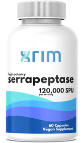 Front view of XRIM Serrapeptase 120,000 SPU bottle