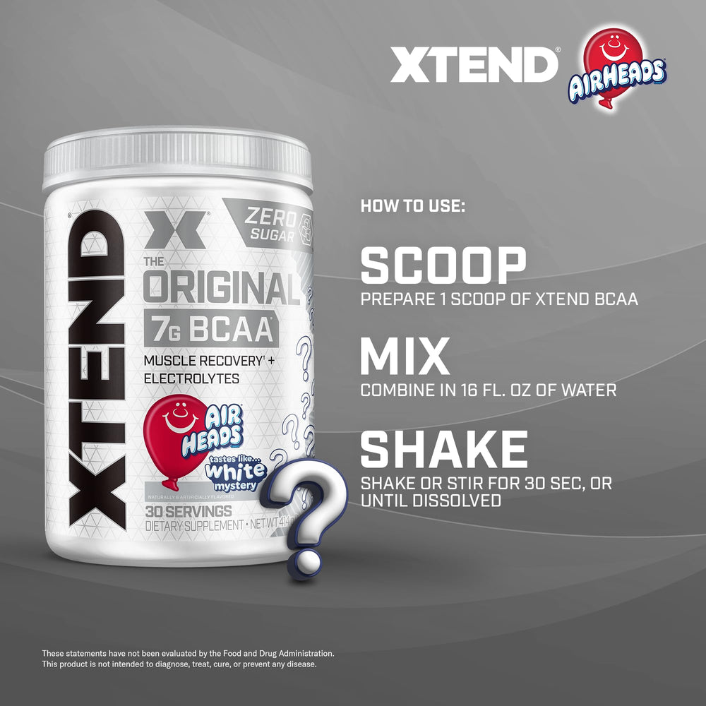 Xtend AirHeads Candy BCAA sugar-free bottle image signals hydration-friendly recovery.