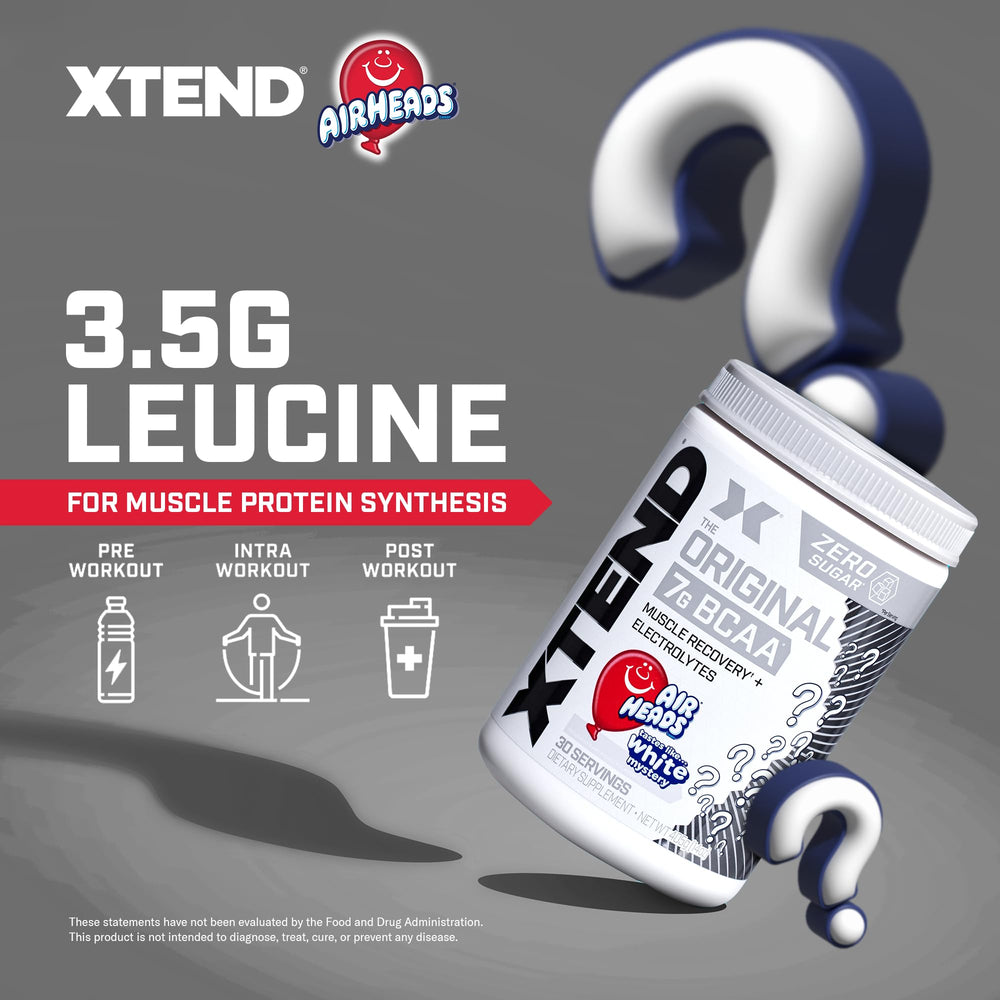 Xtend AirHeads Candy BCAA prep glass shows electrolyte hydration for workouts.