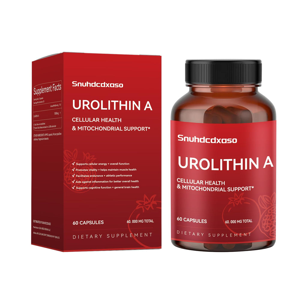 XUIZNEOW Urolithin A bottle label showing 2000mg per serving and 60-count