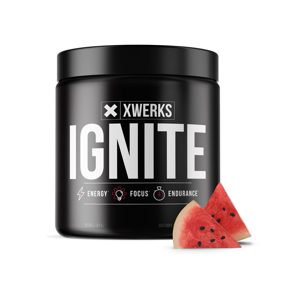 Xwerks Ignite watermelon powder tub boosts clean energy for workouts