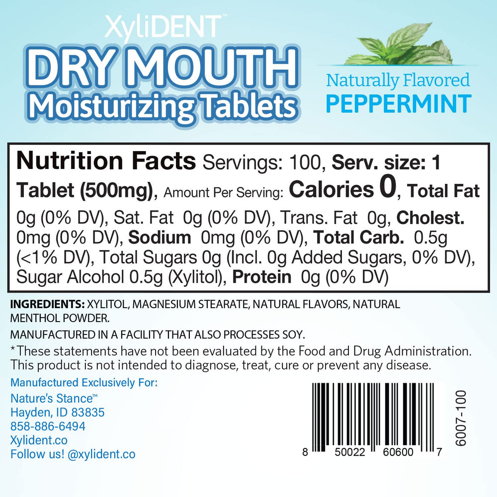 Natural peppermint flavor XyliDENT dry mouth tablets