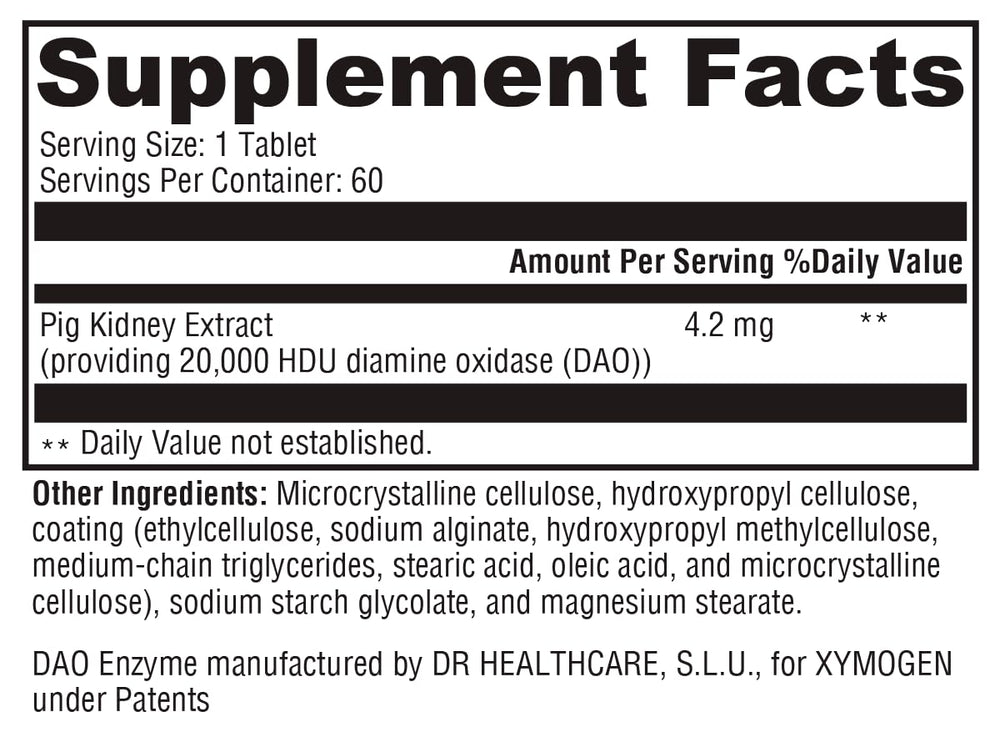 Allergen-free icons indicating HistDAO is gluten-free, dairy-free, soy-free