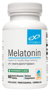 Front view of XYMOGEN Melatonin Peppermint Lozenges packaging