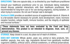Retinyl palmitate ingredient on XYMOGEN Xcellent A 3000 label