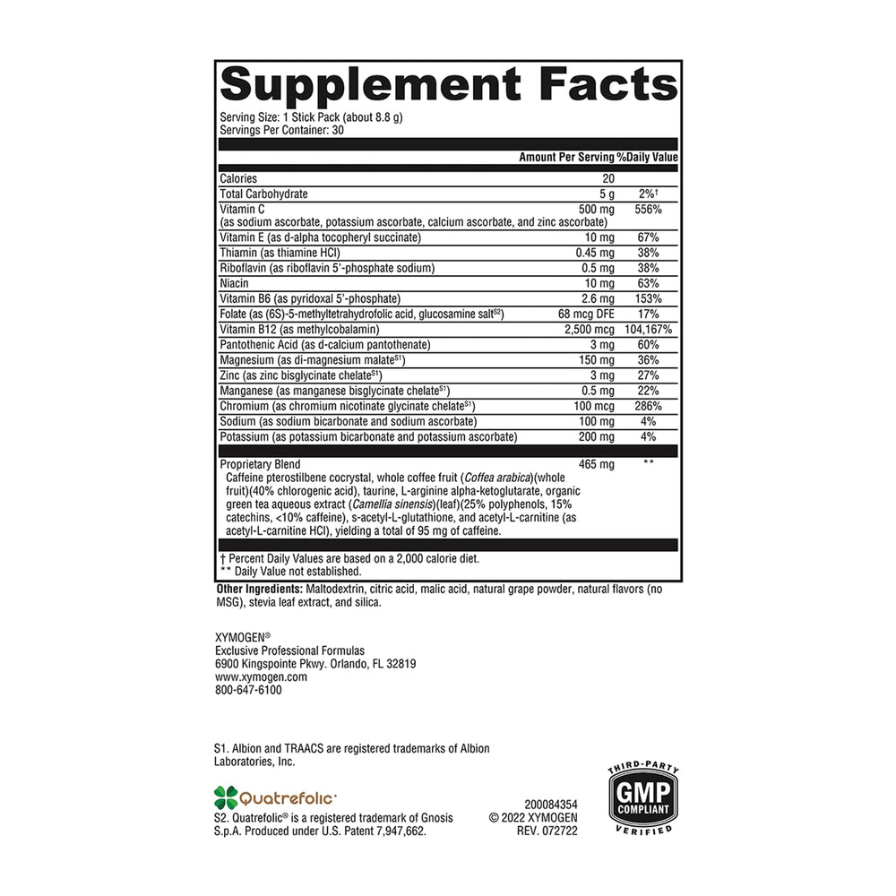 XYMOGEN ATP Ignite zero sugars label suggests clean, sugar-free hydration.