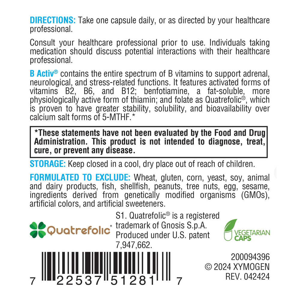 Benfotiamine highlighted on B Activ label