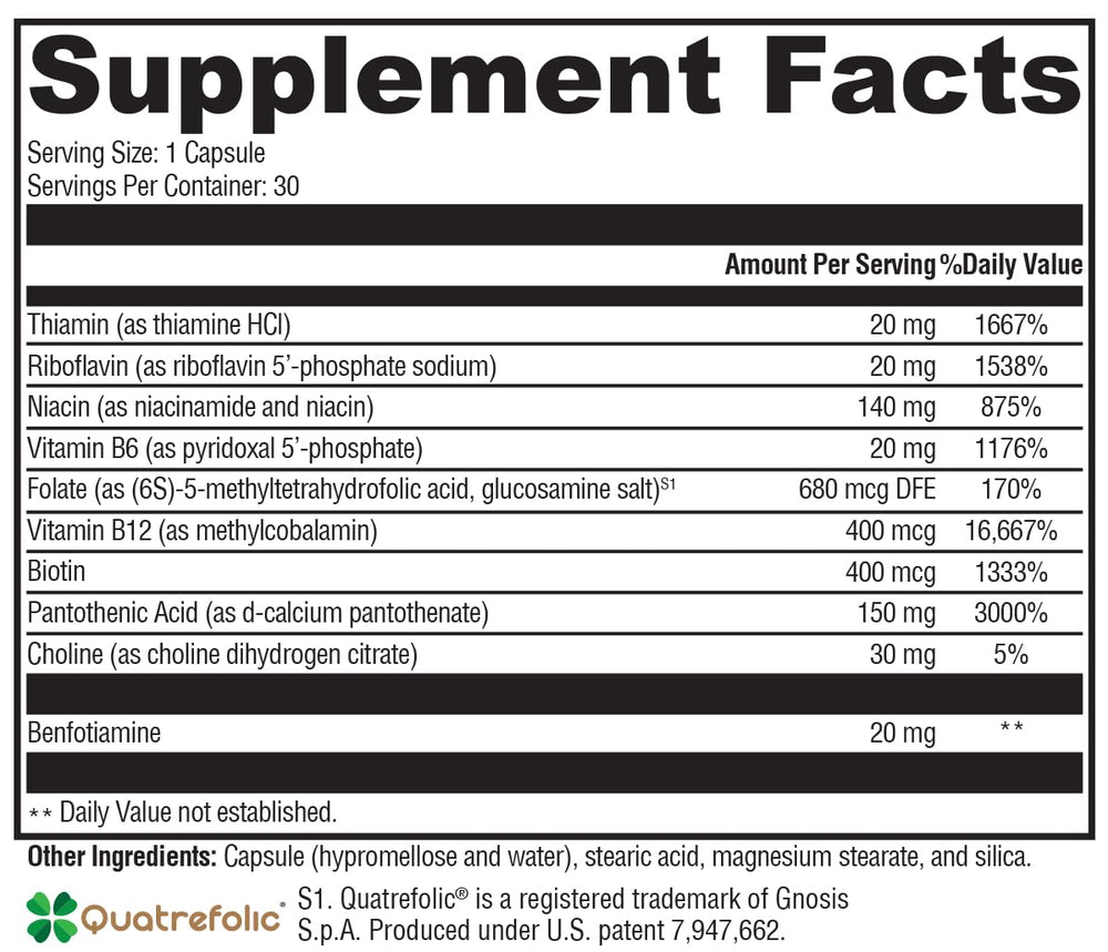 Quatrefolic folate emphasis on B Activ label