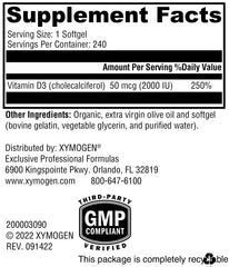 XYMOGEN D3 2000 softgels bottle with label