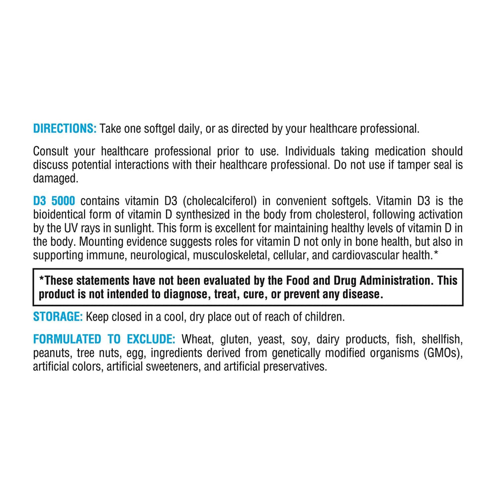 XYMOGEN D3 5000 ingredients label