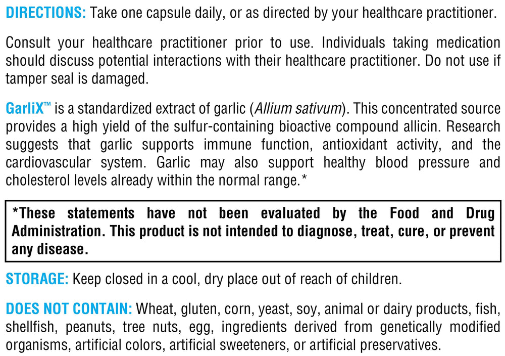 Close-up of the standardized garlic extract formula