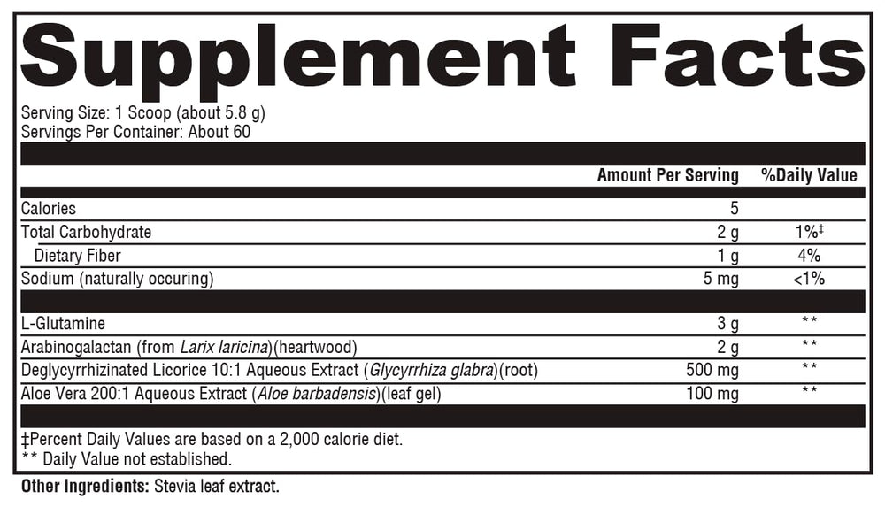 Ingredient list highlighting gluten- and dairy-free formulation