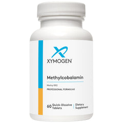 Front view of XYMOGEN Methylcobalamin 5,000 mcg tablets bottle