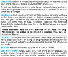 Nattokinase ingredients and nutrition label
