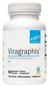XYMOGEN Viragraphis bottle and capsules on white background