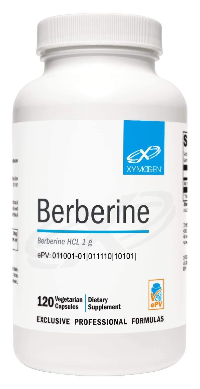Bottle of XYMOGEN Berberine HCL 1000mg capsules
