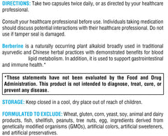 XYMOGEN Berberine HCL 1000mg ingredients panel