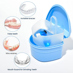 Removable soaking basket inside the denture bath box