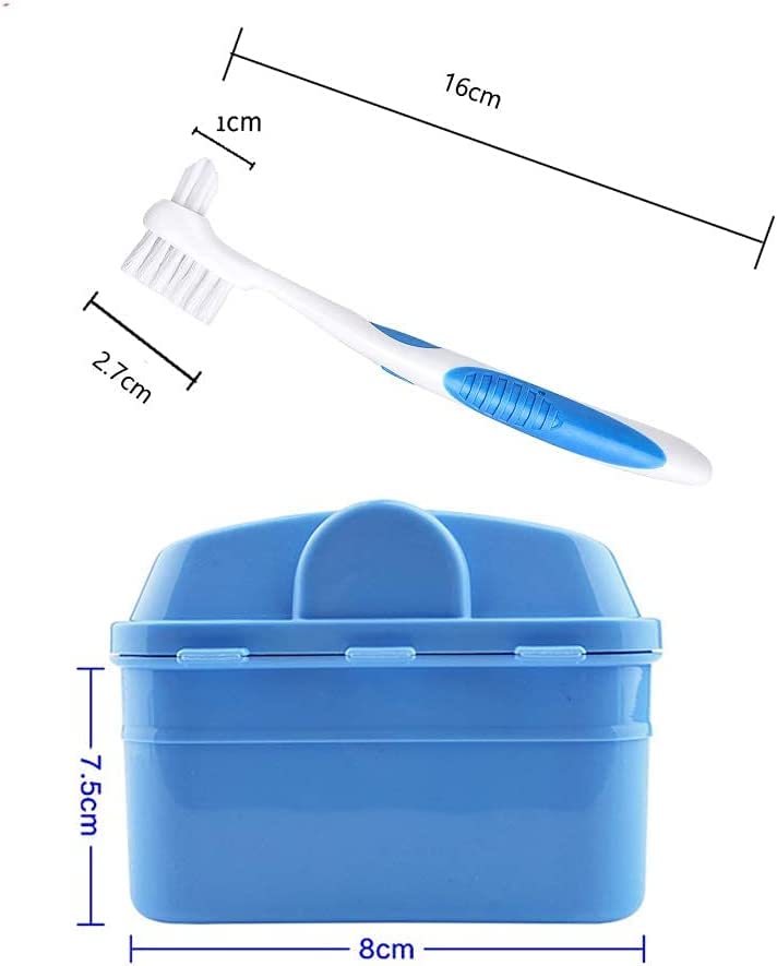 Denture cleaning box showing removable soaking basket