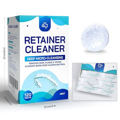 Close-up of mint-flavored denture cleaning tablet dissolving in water