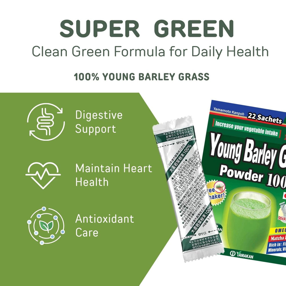 Sachets arranged for YAMAKAN Barley Grass Juice Powder