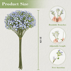 Bundle of 12 blue and 30 white artificial Babys Breath stems close-up image 3