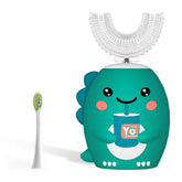 Front view of yeklike Kids U-Shaped Electric Toothbrush with cartoon dinosaur design