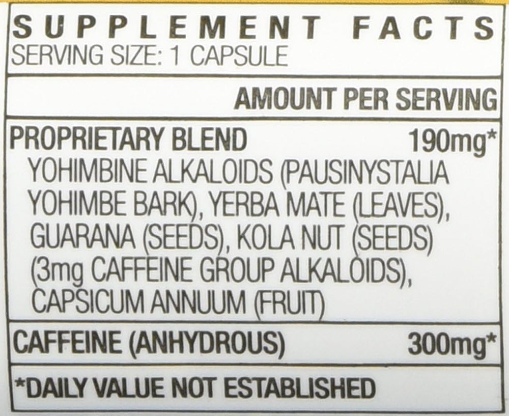 Graphic highlighting Yohimbe, Yerba Mate, and Capsaicin in Yellow Hornet