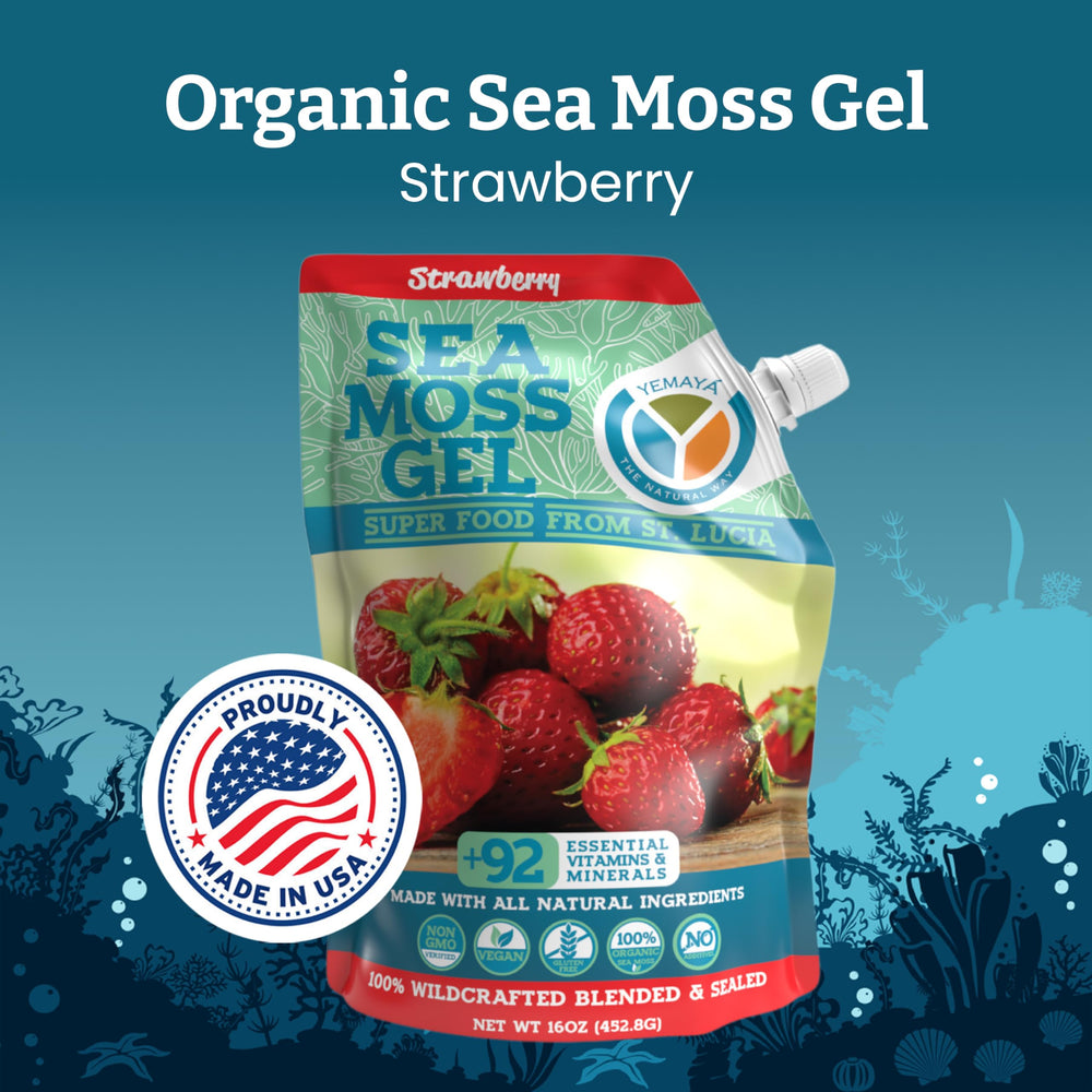 Close-up of sea moss gel texture with strawberry bits