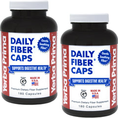 Front view of Yerba Prima Daily Fiber Formula 180-caps bottle in a 2-pack