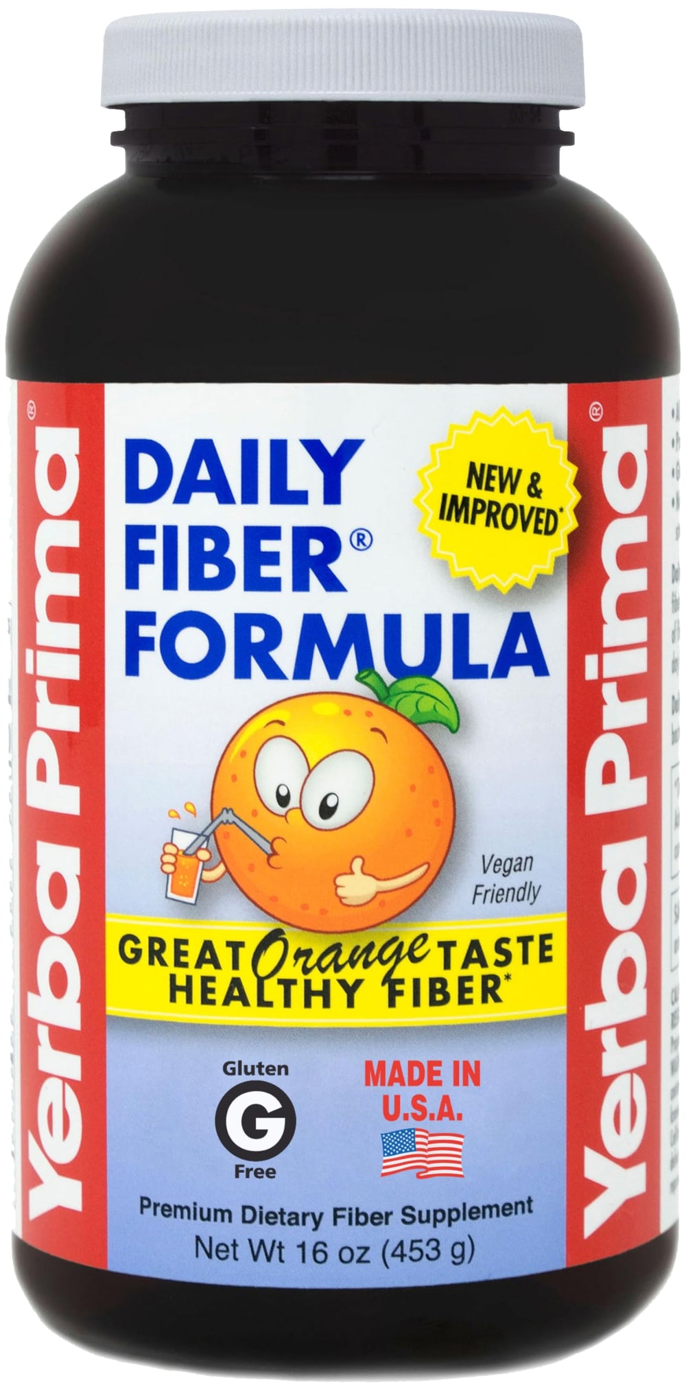 Front of Yerba Prima Orange Daily Fiber Formula 1lb packaging