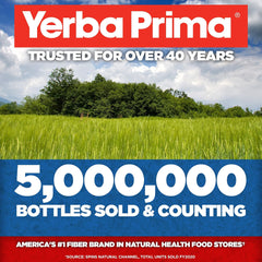 Icons showing Gluten Free, Non-GMO, and Vegan certifications on Yerba Prima packaging