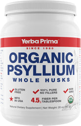 Front view of Yerba Prima Organic Psyllium Whole Husks 20 oz bottle