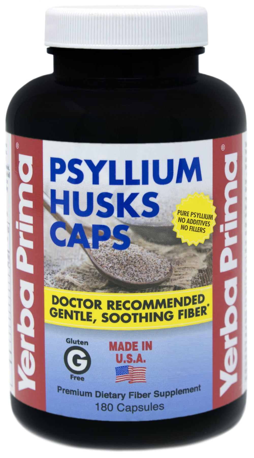 Front view of Yerba Prima Psyllium Husks Caps bottle