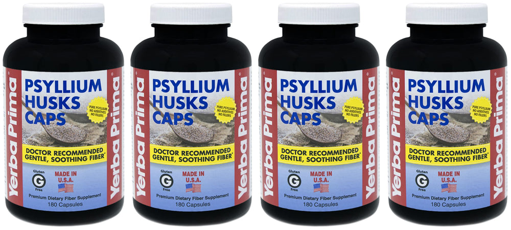 Front view of Yerba Prima Psyllium Husks Caps Pack of 4