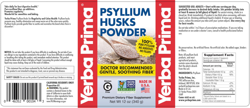 12 oz Yerba Prima Psyllium Husks Powder packaging