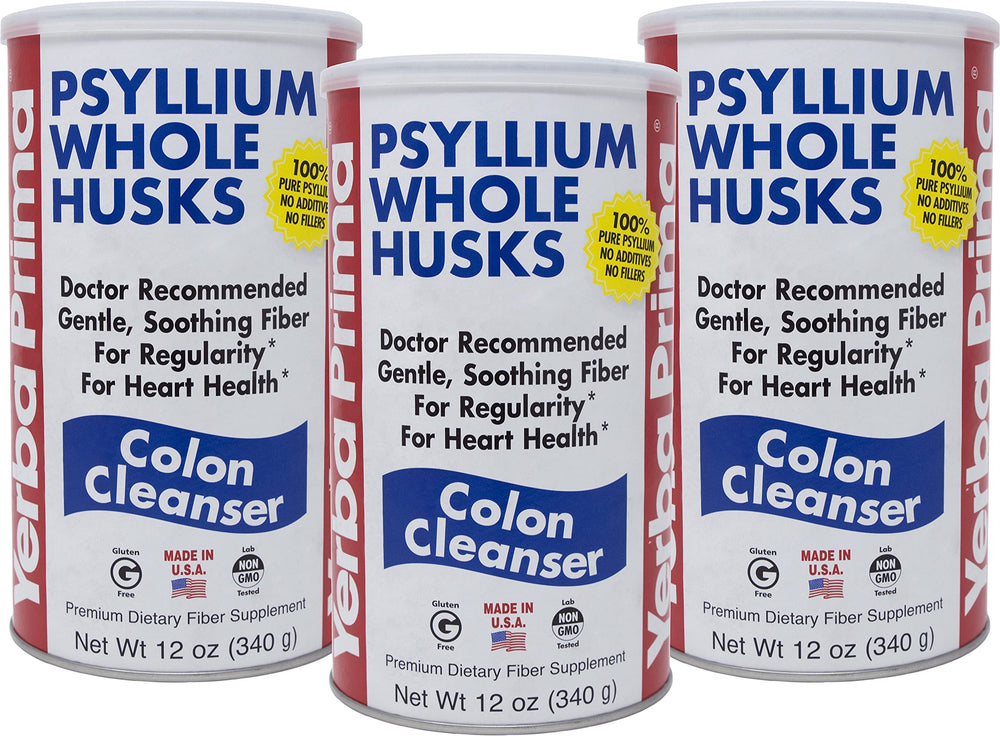 Front view of Yerba Prima Psyllium Whole Husks Colon Cleanser Pack of 3