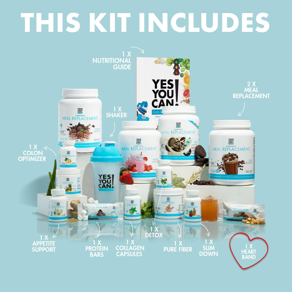 Three Meal Replacements and five supplements displayed in the kit